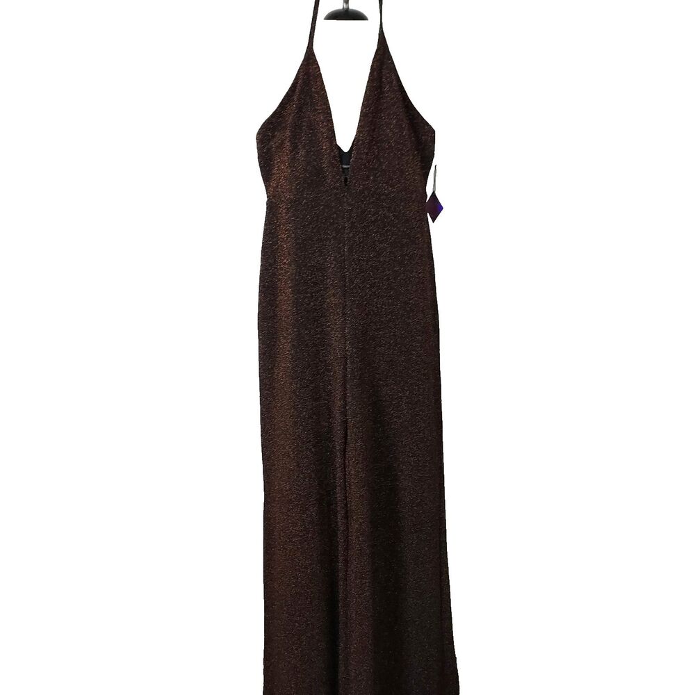 FOREVER 21 Belted Metallic Jumpsuit Deep Plunging V-Neck Wide Leg Size Large New